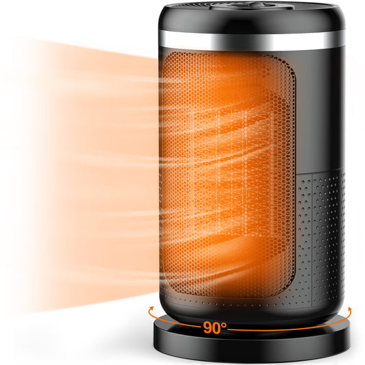 1500W Portable Electric Space Heater, Ceramic Heater with Thermostat, 90°Oscillation, Safe and Quiet for Office Room Desk Indoor Use, Black