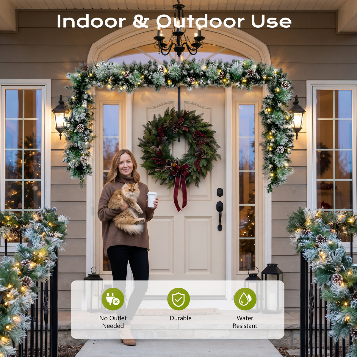 9ft Pre-Lit Christmas Garland with LED Lights w/ 8 Modes & Timer for Outdoor Indoor Xmas Decoration Fireplace Stairs Doorway Railings Decor, Battery Operated