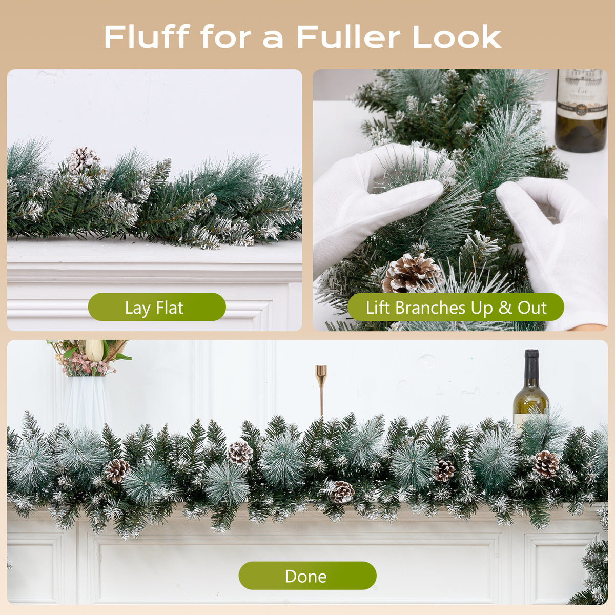 2 Pack 9ft Pre-Lit Christmas Garland with 100 LED Lights w/ 8 Modes & Timer for Outdoor Indoor Xmas Decoration Fireplace Mantle Stairs Doorway Railings Decor, Battery Operated