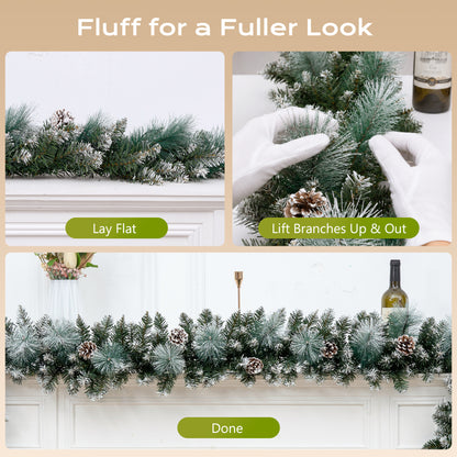 9ft Pre-Lit Christmas Garland with LED Lights w/ 8 Modes & Timer for Outdoor Indoor Xmas Decoration Fireplace Stairs Doorway Railings Decor, Battery Operated