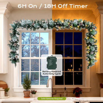 2 Pack 9ft Pre-Lit Christmas Garland with 100 LED Lights w/ 8 Modes & Timer for Outdoor Indoor Xmas Decoration Fireplace Mantle Stairs Doorway Railings Decor, Battery Operated