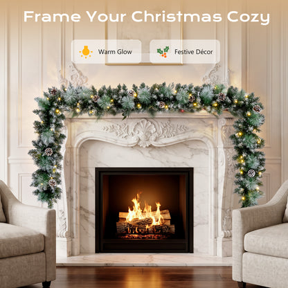 2 Pack 9ft Pre-Lit Christmas Garland with 100 LED Lights w/ 8 Modes & Timer for Outdoor Indoor Xmas Decoration Fireplace Mantle Stairs Doorway Railings Decor, Battery Operated