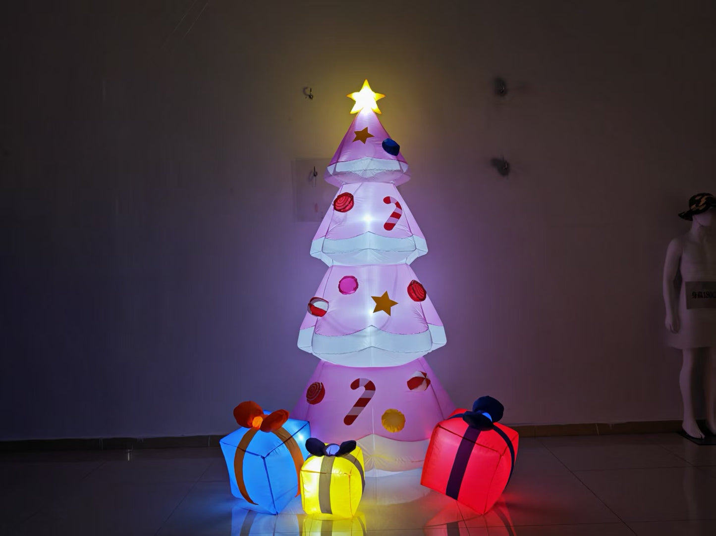 9 FT Inflatable Christmas Tree Blow-up Xmas Tree Decoration with LED Lights Star Treetop & Colorful Candy for Xmas Holiday Party Indoor Garden Patio,Pink