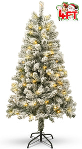 Qunler 4FT Pre-Lit Flocked Christmas Tree with 360 Branch Tips, Snow Artificial Xmas Tree with 120 LED Lights for Holiday, Outdoor, Indoor, Home