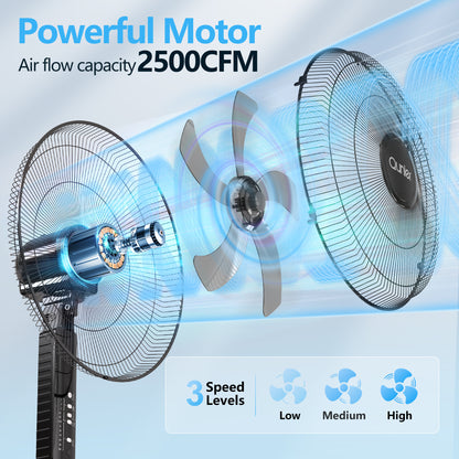 Qunler 18" Oscillating 3-Speed Pedestal Fan with Remote and Timer, Adjustable Quiet Stand Up Fan for Home and Bedroom, Black
