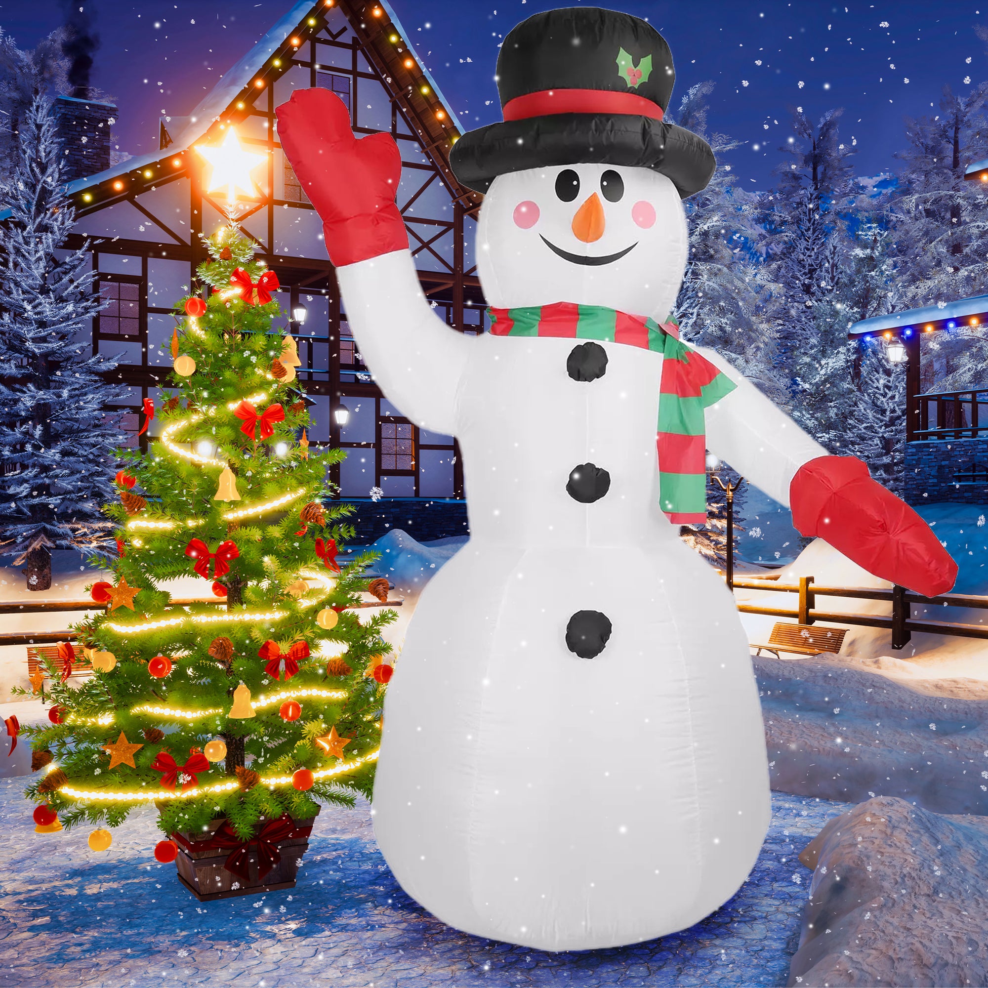 Snowman Christmas Inflatable with Present Gift Box Rotating Color LED Light Up Xmas for Blow Up Yard Decoration, Indoor Outdoor Garden Christmas Decoration, 8FT