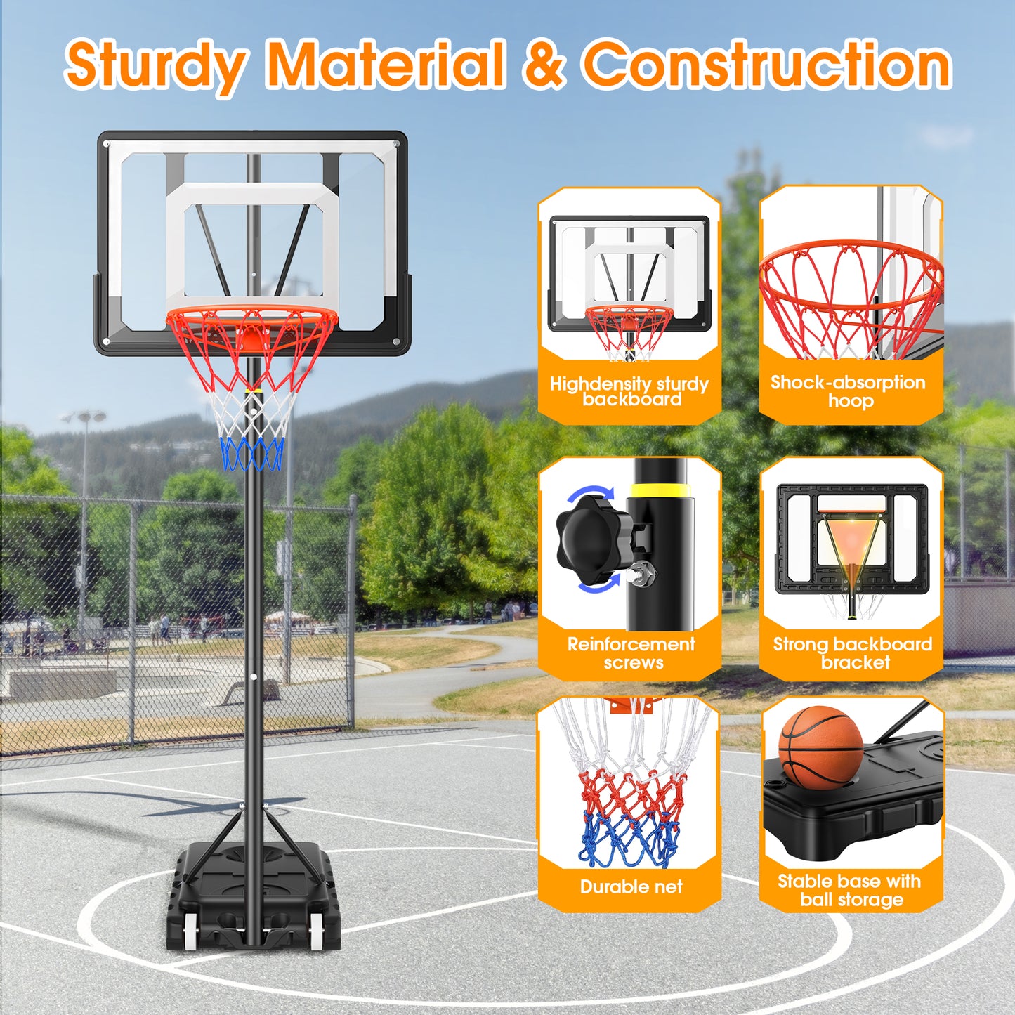 Qunler Basketball Hoop with 5-8ft Adjustable Height for Kids Teenagers Youth Junior, 33'' Portable Basketball Hoop with Stand & Backboard Wheels for Basketball Goals Indoor Outdoor Play