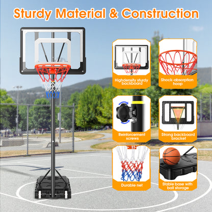 Qunler Basketball Hoop with 5-8ft Adjustable Height for Kids Teenagers Youth Junior, 33'' Portable Basketball Hoop with Stand & Backboard Wheels for Basketball Goals Indoor Outdoor Play