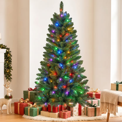 Pre-Lit Christmas Tree, 4ft Artificial Green Christmas Tree with 150 Warm White & Multicolor 10 Modes LED Lights, 360 Lifelike Branch Tips, Metal Stand