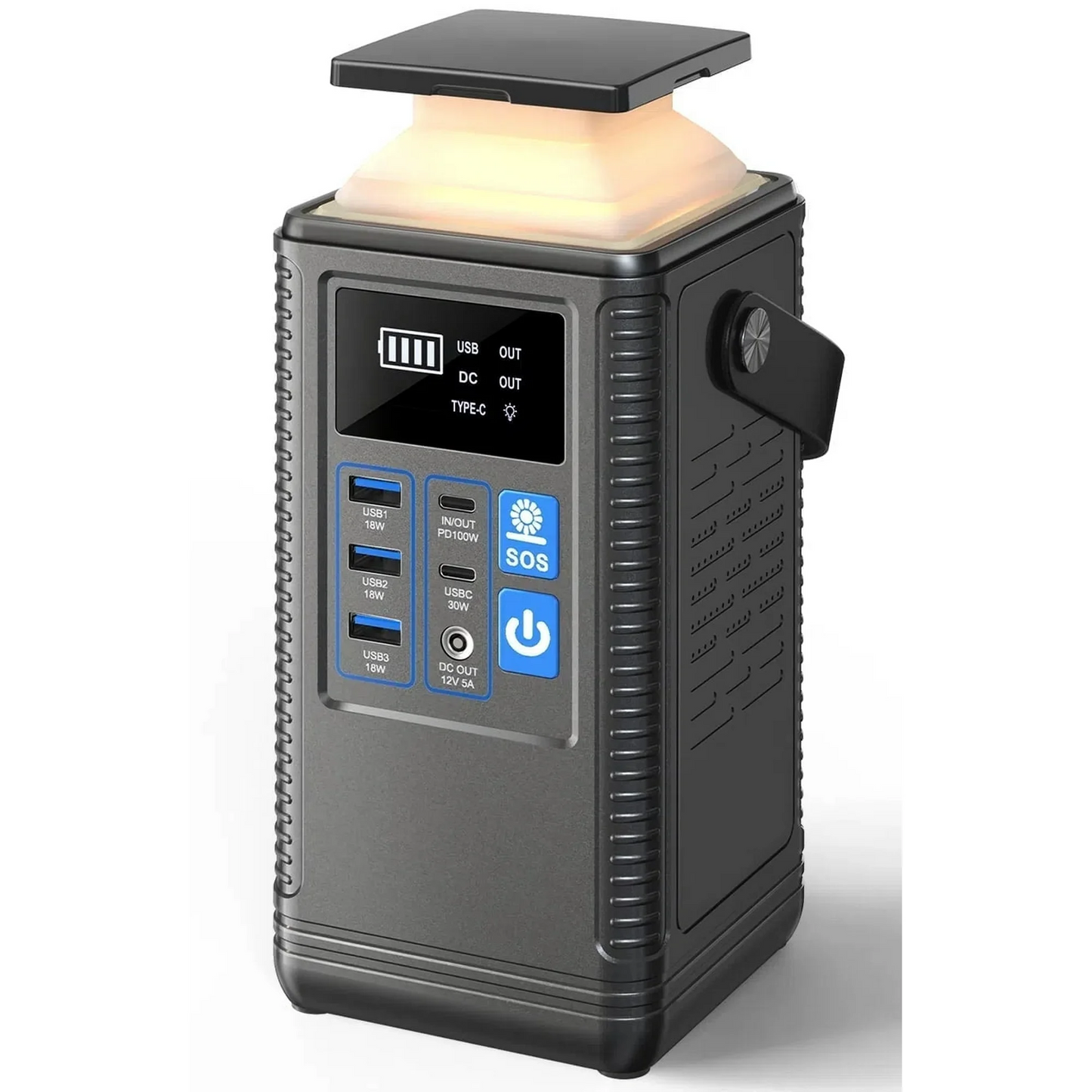 80000mAh Portable Power Station, 296Wh Lithium Battery Solar Generator 100W USB-C PD Output with Retractable Lighting, Power Bank Home Backup for Outdoor Travel, Camping, Home Blackout