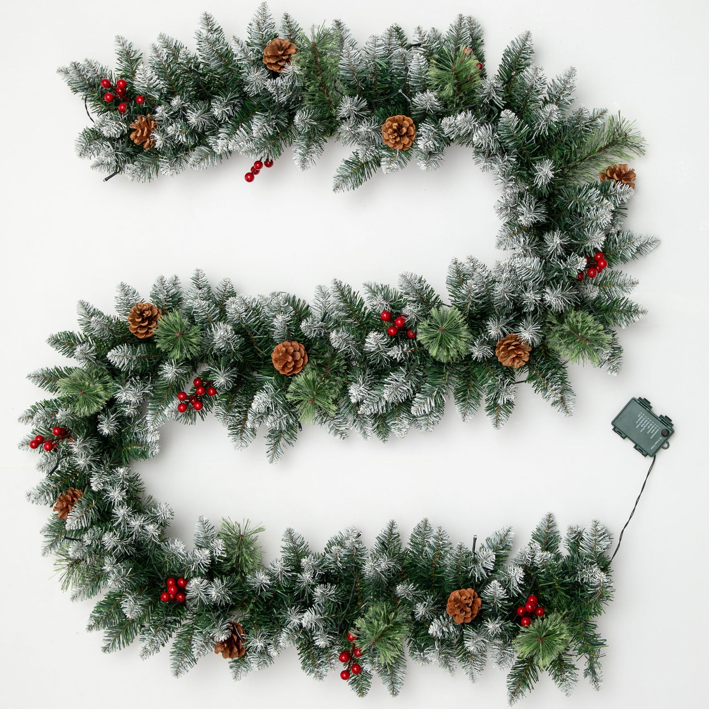 2 Pack - Qunler Pre-Lit Christmas Garland with Lights & Timer for Fireplace Mantel Indoor Outdoor Christmas Decoration, Green