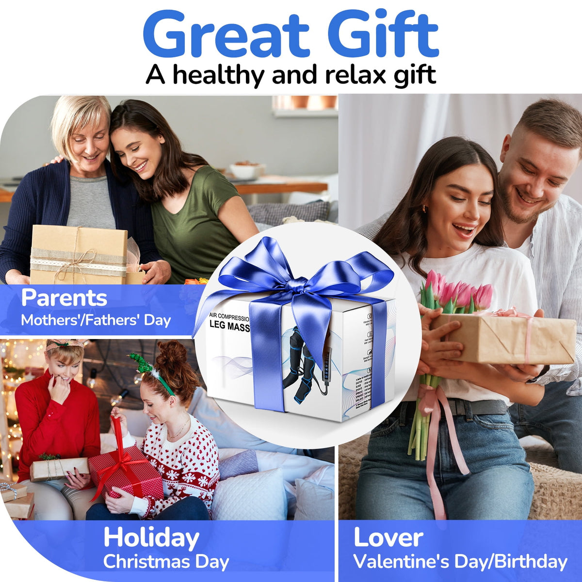Qunler Leg Massager, Air Compression Foot Massager for Leg, Calf, Thigh, Vibration, Knee Heating, Helpful for Varicose Veins, Muscle Fatigue, Cramps, Swelling, Gift for Fathers' Mothers' Day