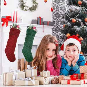 Melliful 18" Large Christmas Stockings, 4 Pack Christmas Hanging Sock Decorations, Plush Knitted Stockings for Family Holiday Christmas Tree Fireplace Decorations