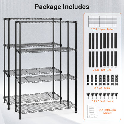 Qunler 2 Pack 4-Tier Storage Shelf Unit 54"H x 36"W x 14"D, Garage NSF Wire Shelving Steel Storage Shelves Heavy Duty Height Adjustable for 600lbs Capacity, Black