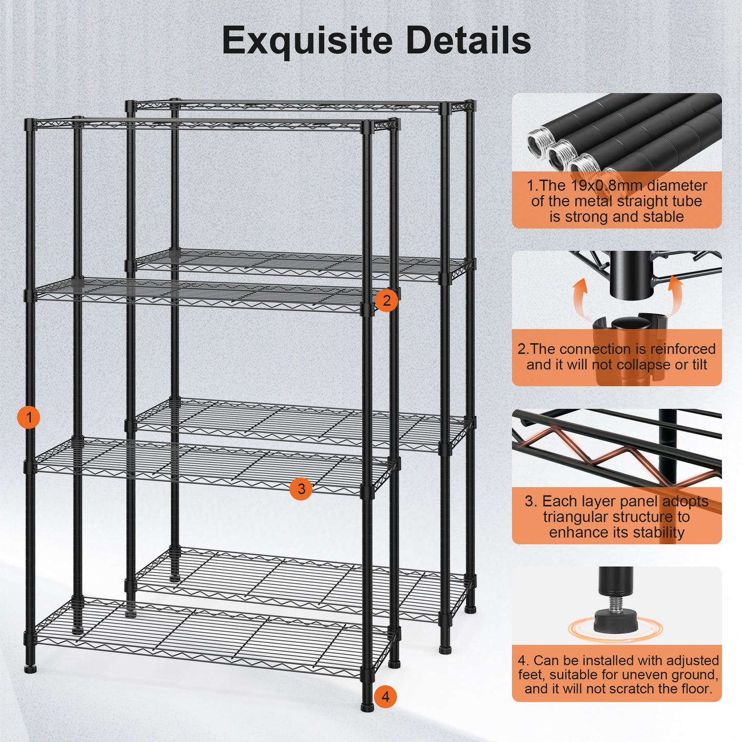 Qunler 2 Pack 4-Tier Storage Shelf Unit 54"H x 36"W x 14"D, Garage NSF Wire Shelving Steel Storage Shelves Heavy Duty Height Adjustable for 600lbs Capacity, Black
