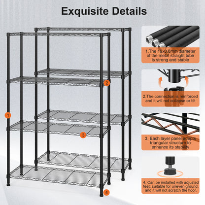 Qunler 2 Pack 4-Tier Storage Shelf Unit 54"H x 36"W x 14"D, Garage NSF Wire Shelving Steel Storage Shelves Heavy Duty Height Adjustable for 600lbs Capacity, Black