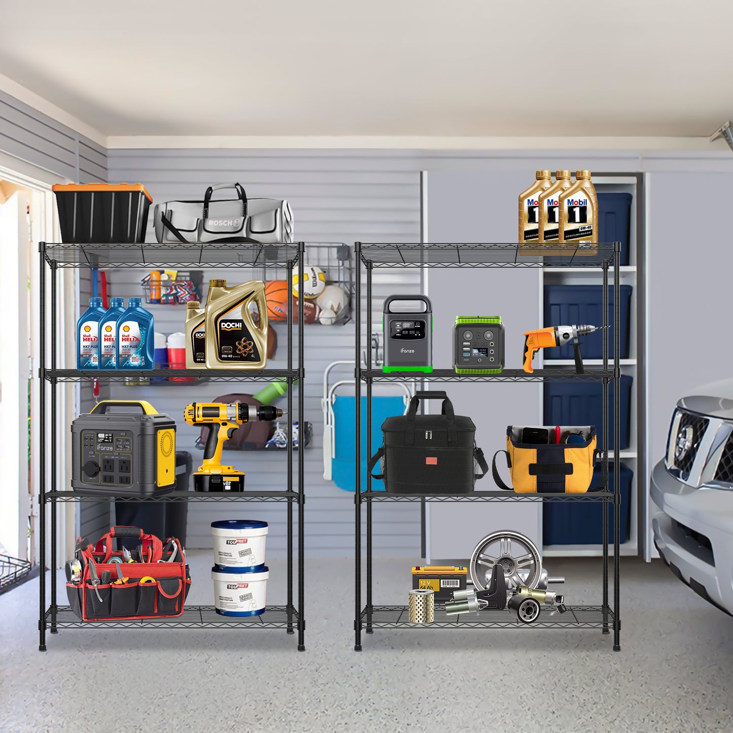 Qunler 2 Pack 4-Tier Storage Shelf Unit 54"H x 36"W x 14"D, Garage NSF Wire Shelving Steel Storage Shelves Heavy Duty Height Adjustable for 600lbs Capacity, Black