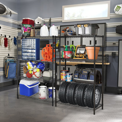 Qunler 2 Pack 4-Tier Storage Shelf Unit 54"H x 36"W x 14"D, Garage NSF Wire Shelving Steel Storage Shelves Heavy Duty Height Adjustable for 600lbs Capacity, Black