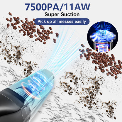 Qunler Handheld Vacuum Cordless, 7.5KPA Powerful Multi Stage Suction Portable Car Vacuum Cleaner, Quick Charge Handheld Vacuum with Washable HEPA Filter for Car