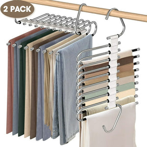 2 Pack Space Saving Pants Hangers, 9 Layers Non-Slip Stainless Steel Multiple Hangers for Closet Organizer, Greentro Pants Jeans Trousers Skirts Scarf Legging Hangers