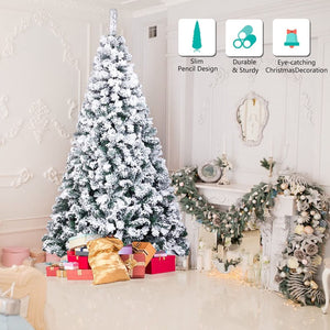 Ifanze 9ft Snow Flocked Christmas Tree with 2028 Tips, Artificial Snowy Xmas Pine Tree with Reinforced Metal Base for Home Office Party Holiday Decorations ,White(NO Light)