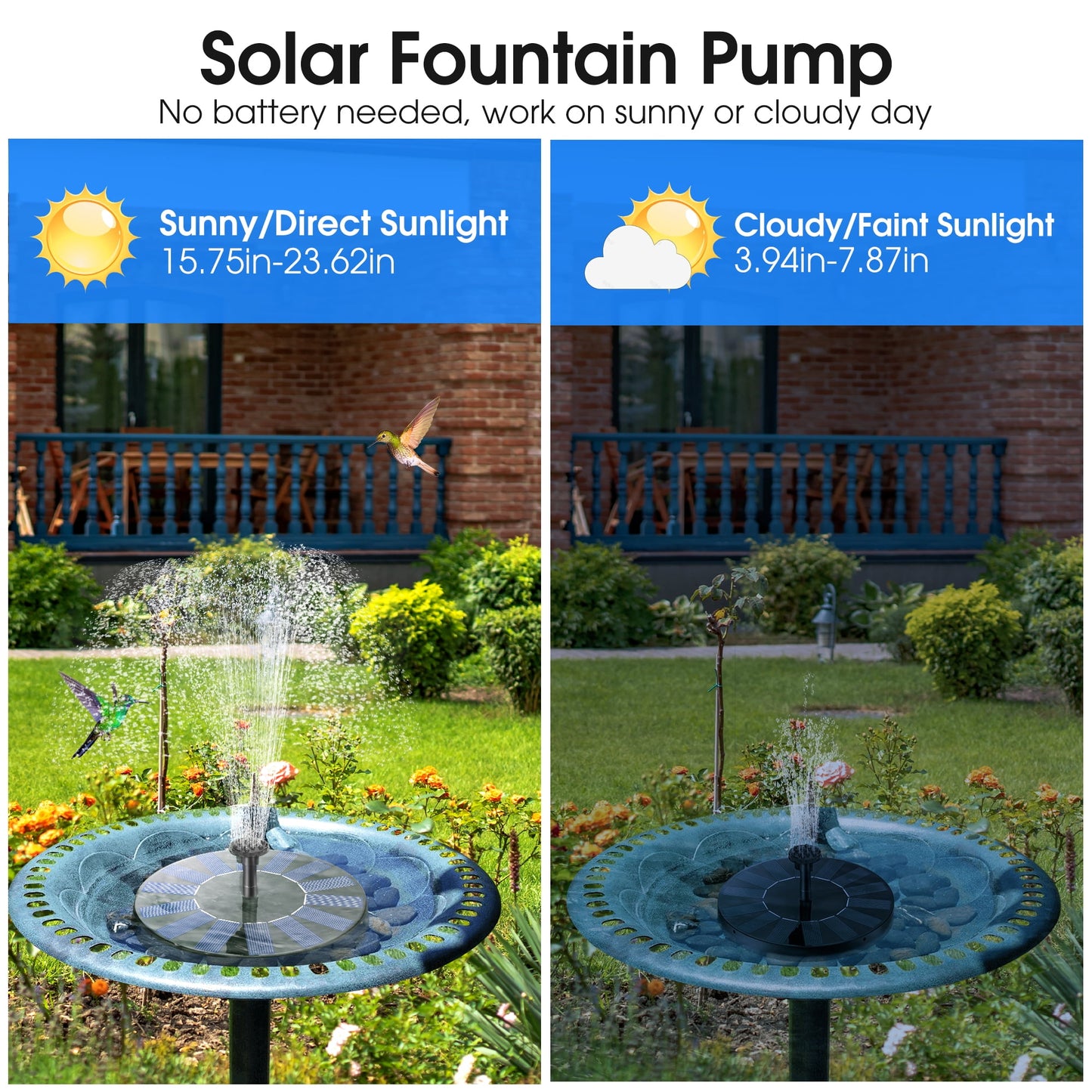2 Pack Solar Fountain, Floating Solar Bird Bath Water Fountain Pump for Bird Bath, Garden, Small Pond, Pool, Fish Tank, Swimming Pool, Outdoor