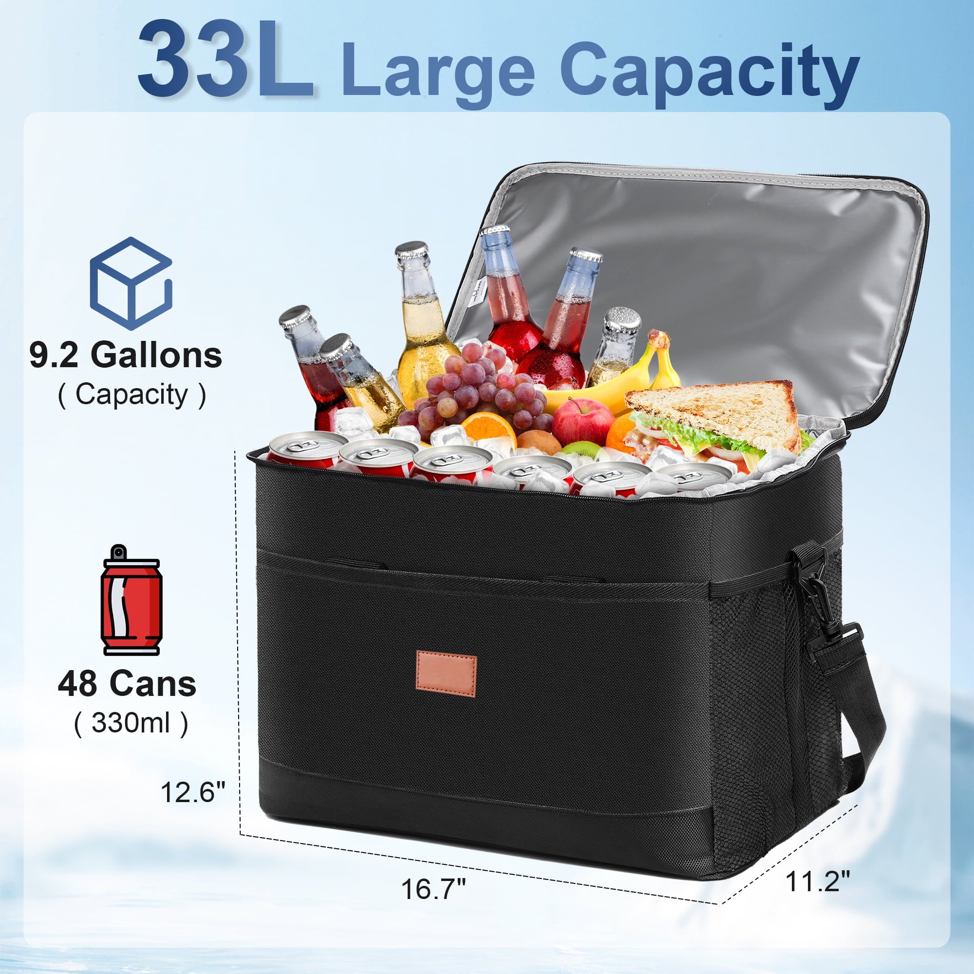 48 Can Soft Sided Cooler Bag, 100% Leakproof Extra Large Insulated Bag, Portable Travel Beach Camping Picnic Coolers Bag, Black