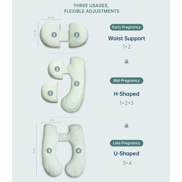 iFanze Pregnancy Pillows, Adjustable Full Body Pillow for All Pregnancy Stages, Soft Pregnancy Pillow for Belly, Back, Leg Support, Ergonomic U-Shaped Body Pillow for Pain Relief and Support