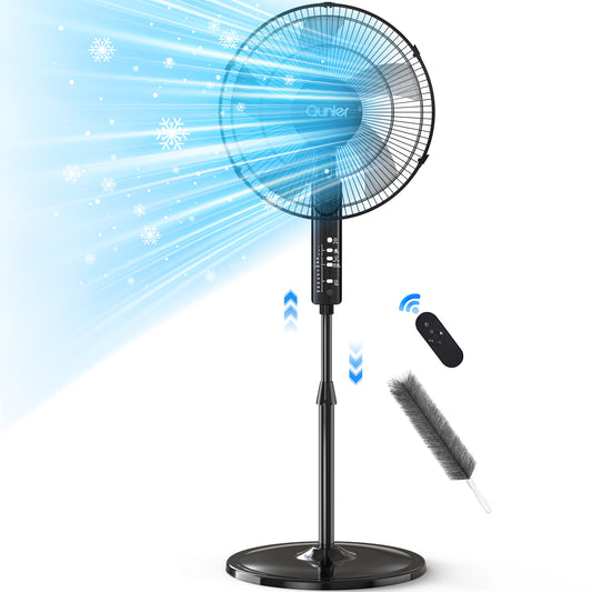 16" Pedestal Fan with Remote, 3-Speed Height Adjustment Standing Fan 10H Timer Oscillating Cooling Fan for Bedroom Home Office(Black)