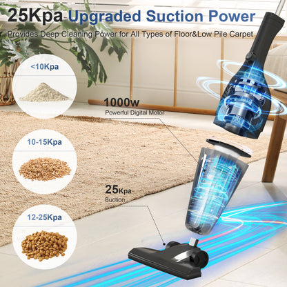 Qunler 25Kpa Corded Stick Vacuum Cleaner with Powerful Suction, 3-in-1 Lightweight Handheld Vacuum Cleaner for Home Carpet Pet Hair, Black Grey, BR602