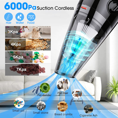 Handheld Vacuum Cordless, 6KPA Powerful Cyclonic Suction Vacuum Cleaner, Portable Car Vacuum Cleaner, Quick Charge Handheld Vacuum with Washable HEPA Filter for Car