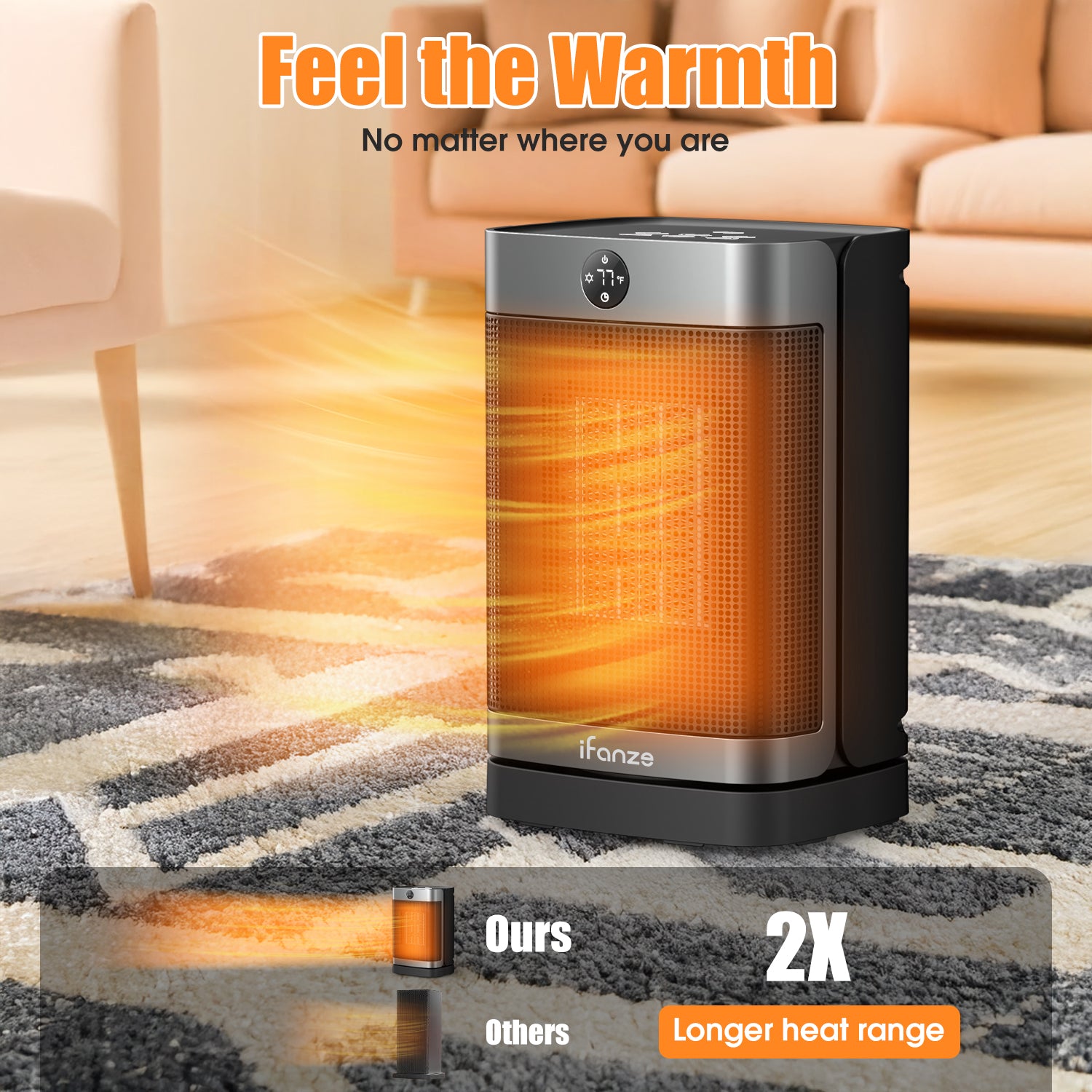 Space Heater Indoor Use, 1000W Electric Portable Heater with Thermostat, Remote, Timer, Overheat & Tip-Over Protection, Electric Heater for Large Room Office Bedroom