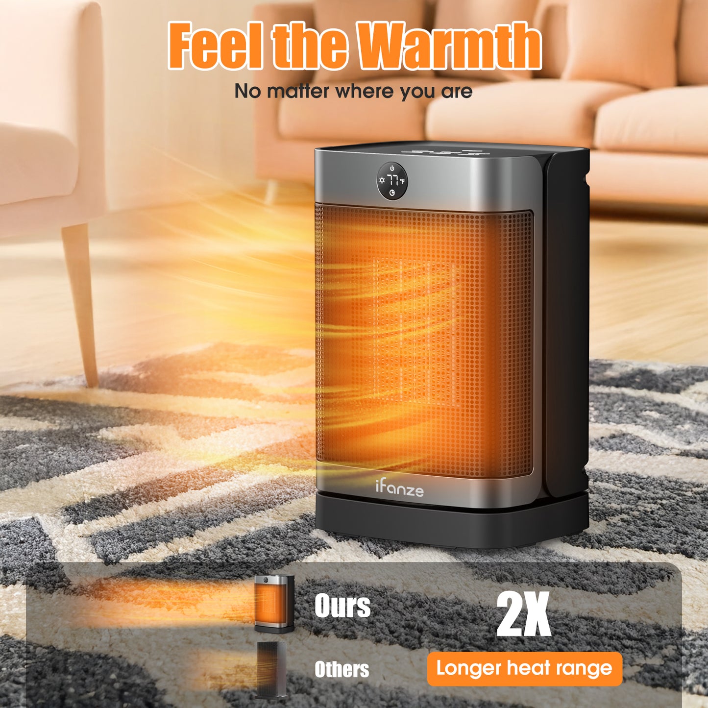 Space Heater Indoor Use, 1000W Electric Portable Heater with Thermostat, Remote, Timer, Overheat & Tip-Over Protection, Electric Heater for Large Room Office Bedroom