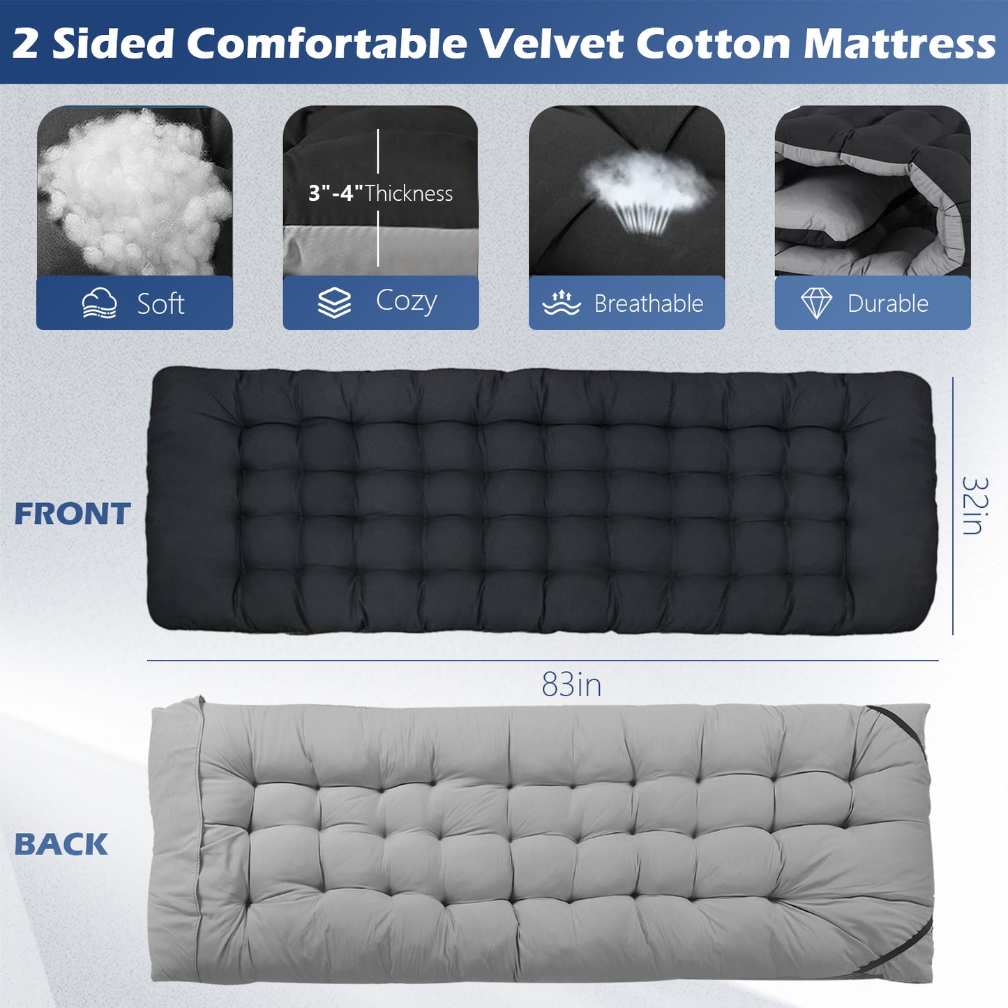 XXXL Folding Camping Cots for Adults, Oversized 83"* 32" Portable Guest Bed with 4 Inch Double-Sided Mattress, 800lbs Loading Sleeping Cot with Carry Bags for Hiking Home Office, Black