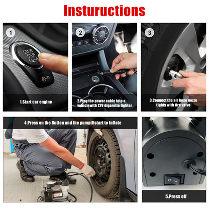 iFanze Tire Inflator Portable Air Compressor Pump DC 12V Tire Inflator for Car, Air Pumps with Mechanical Pressure Gauge for Car, Bicycle, Motorcycle, Basketball