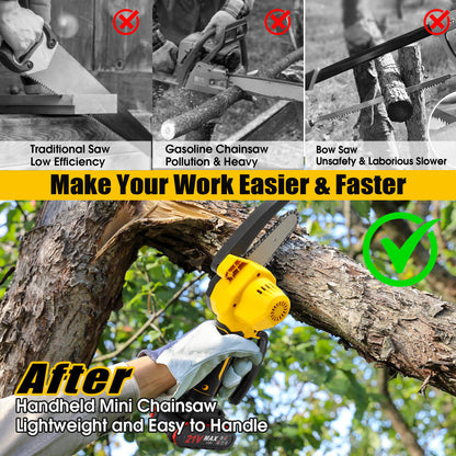 4 inch Mini Chainsaw with 2 Battery, Portable Cordless Lightweight Handled Chain Saws for Wood Cutting Tree Trimming - Black