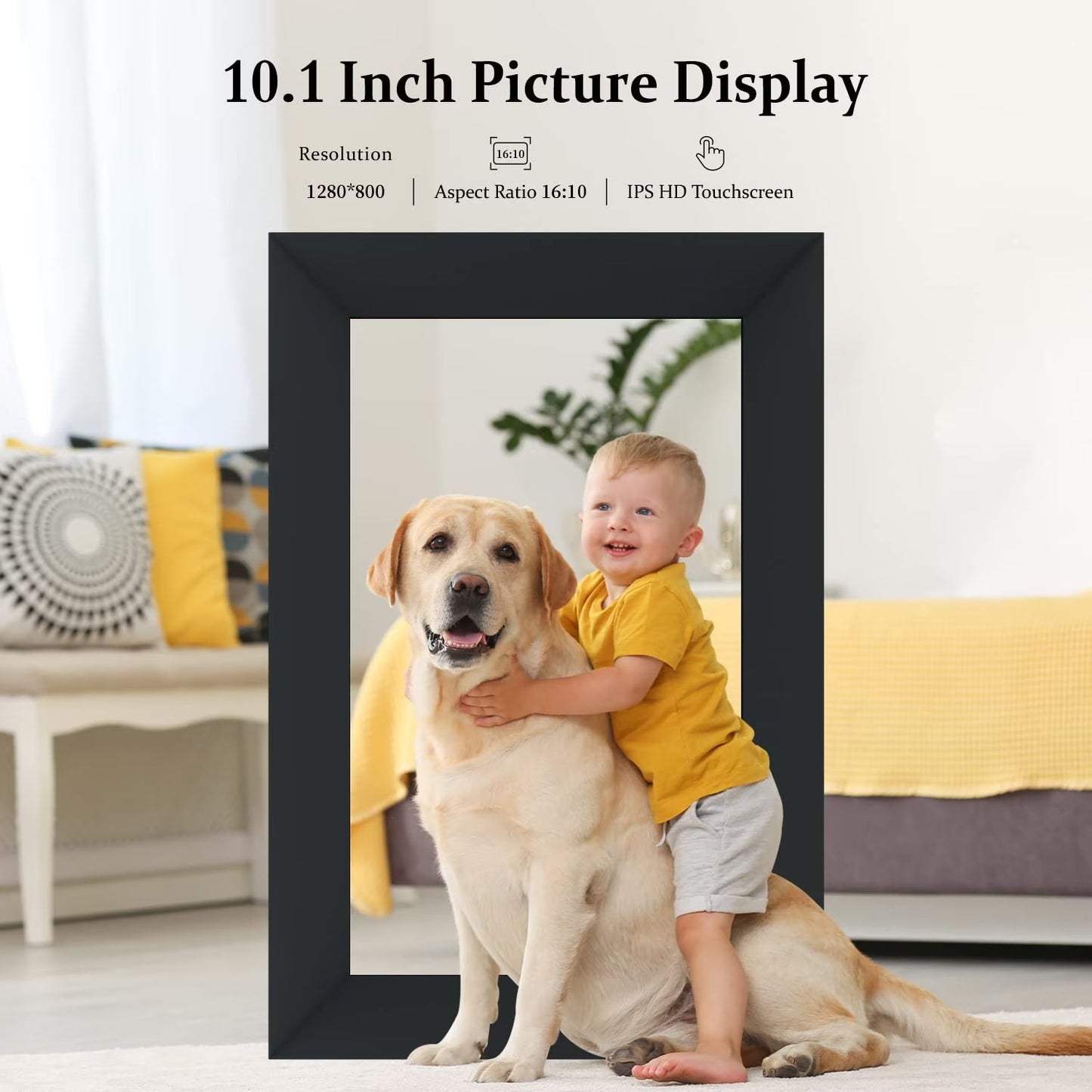 Qunler WiFi Digital Picture Frame, 10.1 inch IPS Touch Screen Smart Cloud Photo Android Uhale with 32GB Storage, Easy Setup to Share Photos or Videos via Free Uhale APP, Auto-Rotate, Wall Mountable