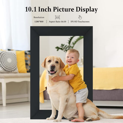 Qunler WiFi Digital Picture Frame, 10.1 inch IPS Touch Screen Smart Cloud Photo Android Uhale with 32GB Storage, Easy Setup to Share Photos or Videos via Free Uhale APP, Auto-Rotate, Wall Mountable
