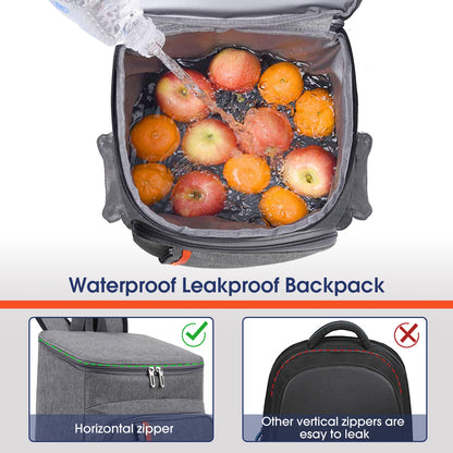 Qunler 30 Can Cooler Backpack, Soft Sided Cooler Bag, Insulated Leak Proof Waterproof Cooler Bag, Portable Lightweight Lunch Cooler Bag for Travel Beach Camping Office, Gray