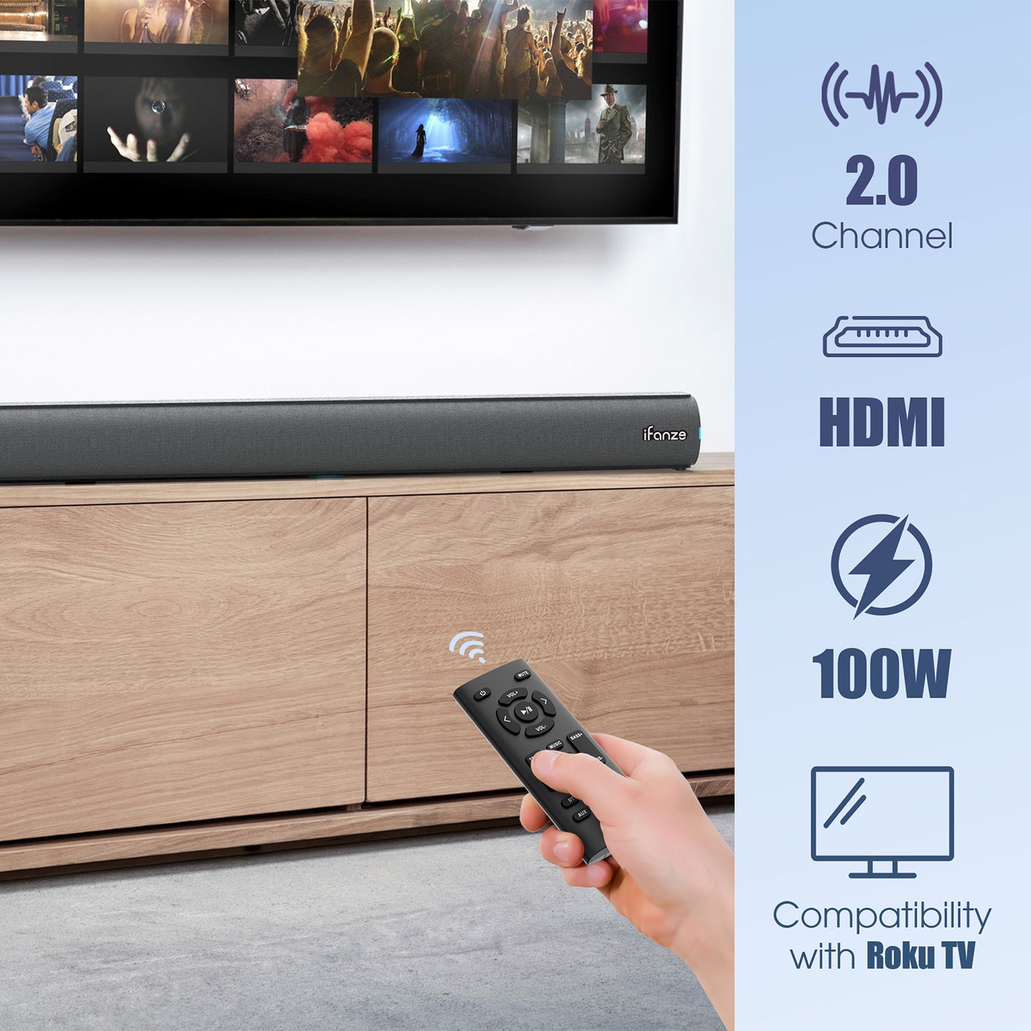 Sound Bar for TV, HDMI Optical AUX Coaxial USB Wired & Wireless Connection Bluetooth Soundbar, Smart TV Sound Bar with Built-in Subwoofers, Remote Control, Gray