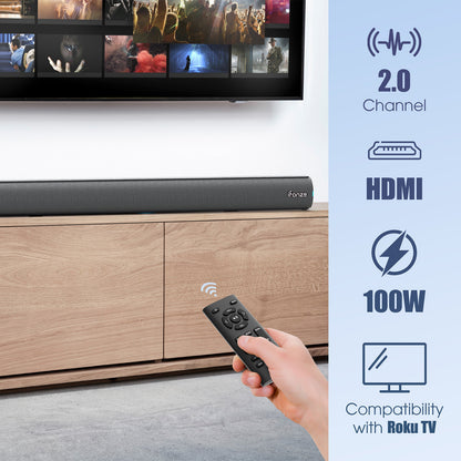 Sound Bar for TV, HDMI Optical AUX Coaxial USB Wired & Wireless Connection Bluetooth Soundbar, Smart TV Sound Bar with Built-in Subwoofers, Remote Control, Gray