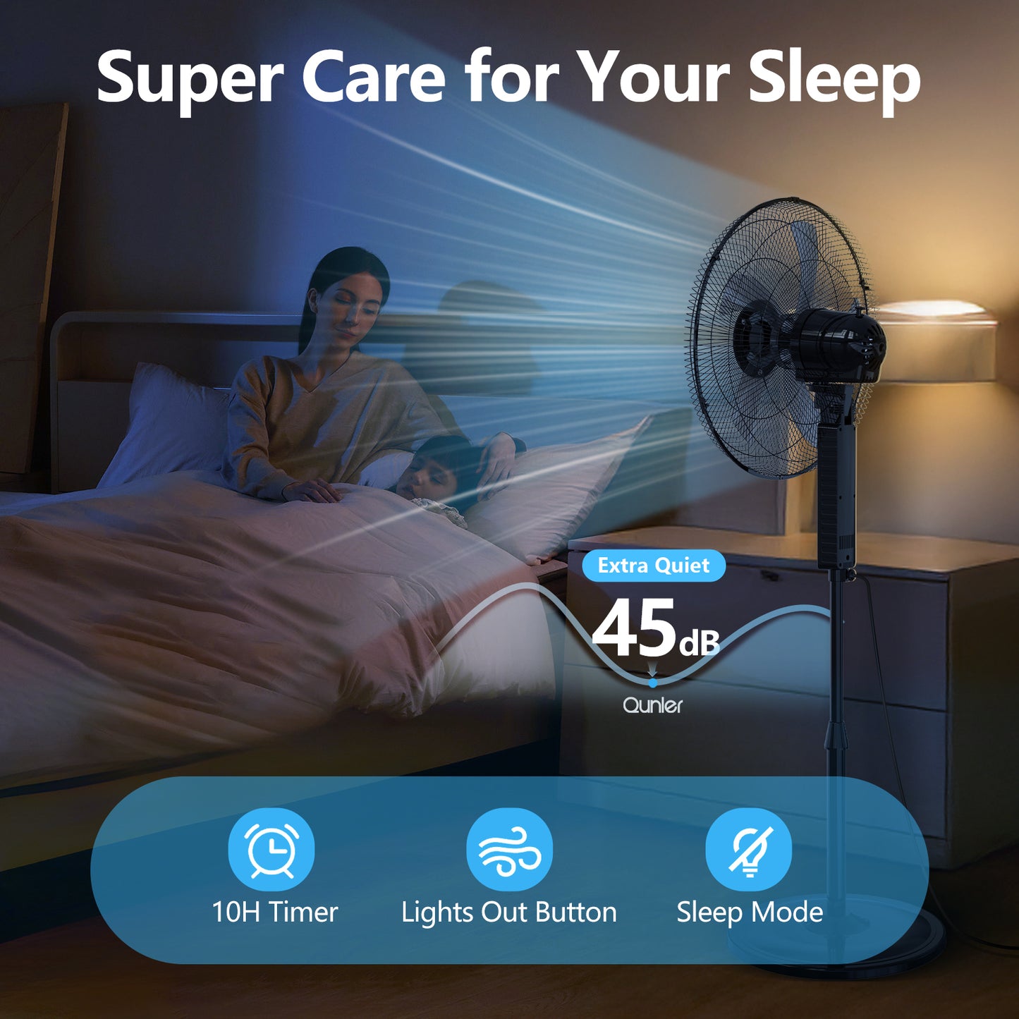 Qunler 18" Oscillating 3-Speed Pedestal Fan with Remote and Timer, Adjustable Quiet Stand Up Fan for Home and Bedroom, Black