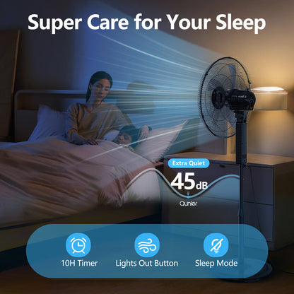 Qunler 18" Oscillating 3-Speed Pedestal Fan with Remote and Timer, Adjustable Quiet Stand Up Fan for Home and Bedroom, Black