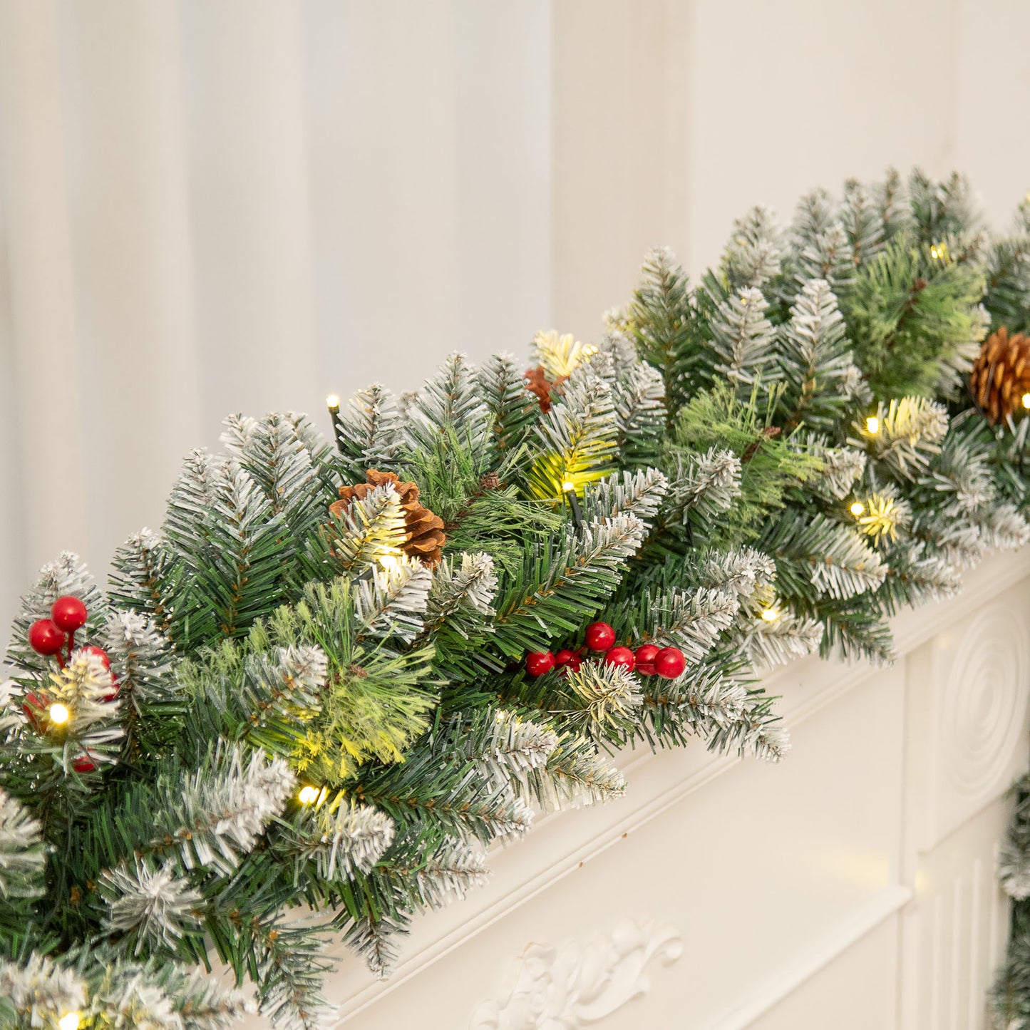 2 Pack - Qunler Pre-Lit Christmas Garland with Lights & Timer for Fireplace Mantel Indoor Outdoor Christmas Decoration, Green