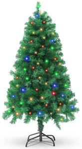 iFanze Pre-Lit Christmas Tree, 4ft Artificial Green Xmas Tree with Multi-colored 150 LED Lights & Metal Stand, 360 Lifelike Branch Tips