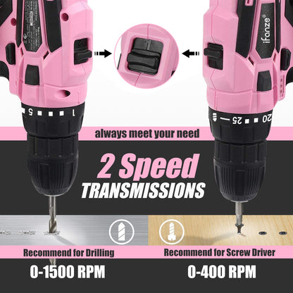 12V Cordless Drill, 2 Variable Speed Electric Power Screw Gun Set with 32 Accessories Multi-function Household Rechargeable Hand Cordless Screwdriver