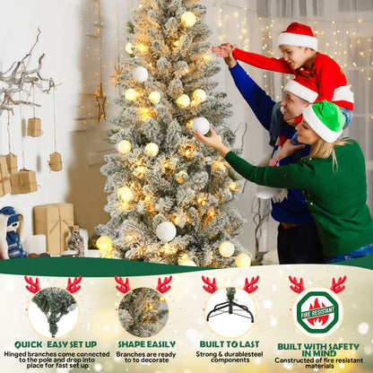 7.5FT Pre-Lit Pencil Christmas Tree, 250 Lights 1000 Tips Artificial Xmas Tree