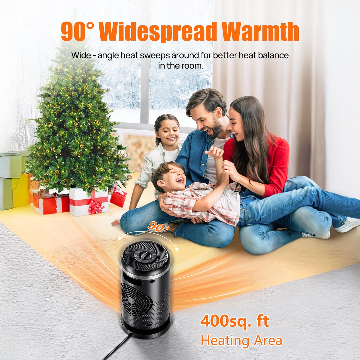 1500W Portable Electric Space Heater, Ceramic Heater with Thermostat, 90°Oscillation, Safe and Quiet for Office Room Desk Indoor Use, Black