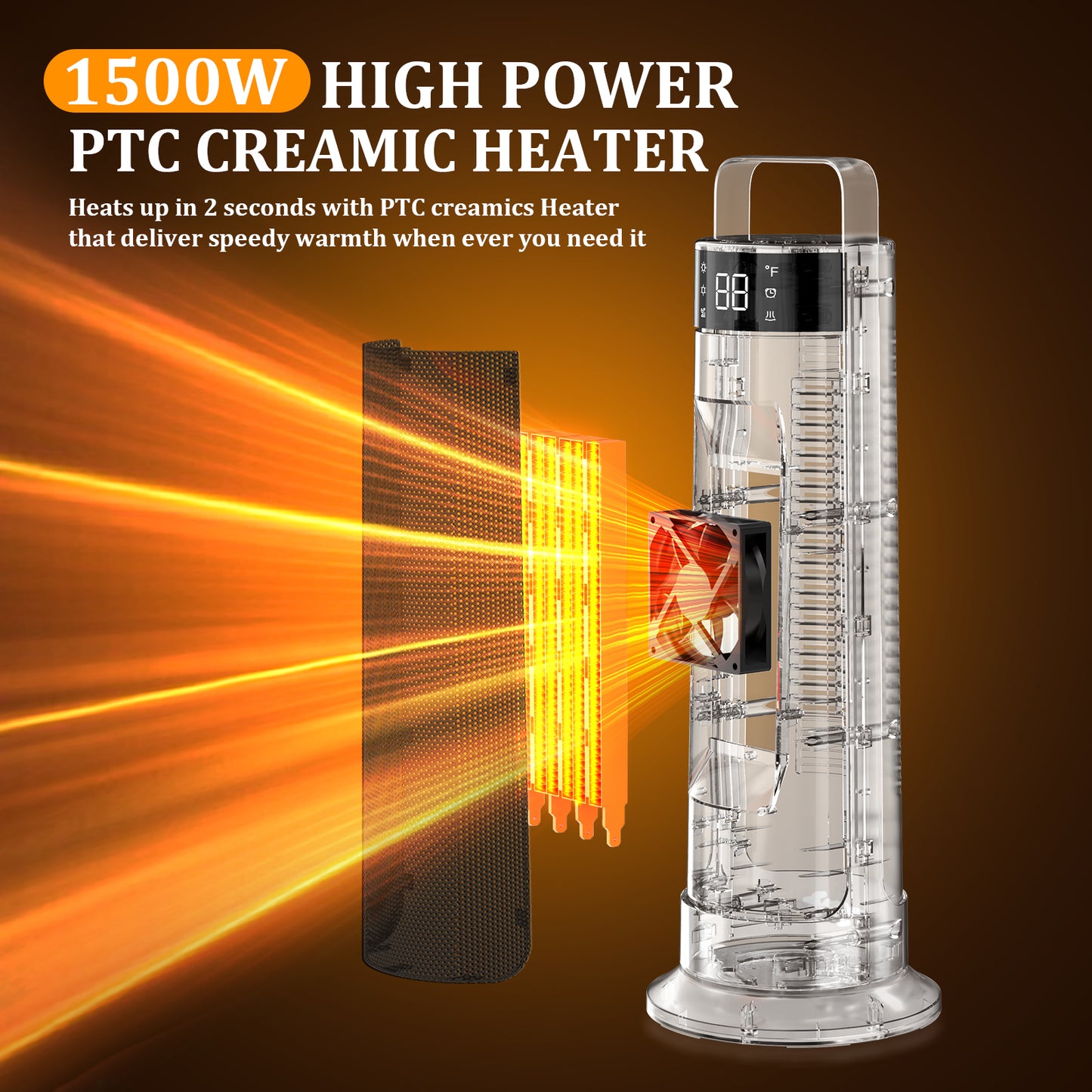 21" Space Heaters for Indoor Use, 1500W Fast Heating 50° Oscillating Portable Electric PTC Ceramic Heater, with Thermostat, Overheat Protection, 12H Timer, 3 Modes, Black