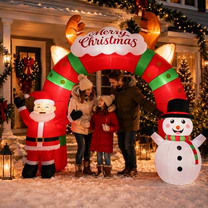 10ft Lighted Christmas Inflatable Archway Arch with Santa Claus and Snowman Cute Indoor Outdoor Garden Yard Party LED Lights Prop Decoration